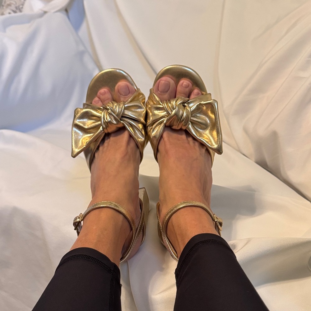 J. Crew Gold Bow Heeled Sandals - Picture 2 of 9